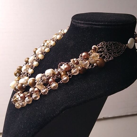Elegant Multi-Strand Pearl and Bead Six Strand Necklace Granny Chic - Picture 2 of 6